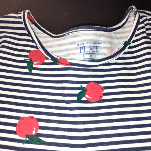 Pre-Owned Children's Place 2-Piece Matching Apples Printed on White & Navy Blue - Picture 7 of 13